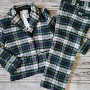 Janie and Jack Plaid Green Christmas Outfit NWT Rare Print 100% Wool